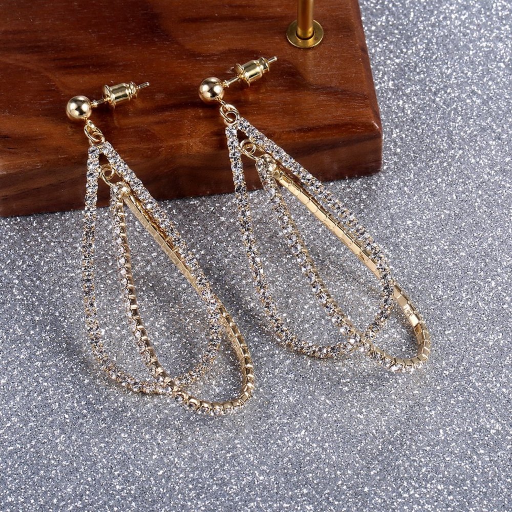 "14K Gold Plated Geometric Statement Long Drop Earrings, - Picture 2 of 3